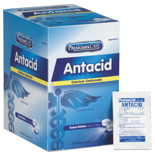 Image of First Aid Only 90110 Over the Counter Antacid Medications for First Aid Cabinet, 2 Tablets/Packet, 125 Packets/Box