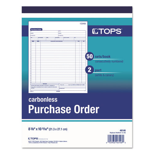 Image of TOPS 46146 Purchase Order Book, 22 Lines, Two-Part Carbonless, 8.38 x 10.19, 50 Forms Total