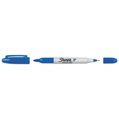 Image of Sharpie® 32003 Twin-Tip Permanent Marker, Extra-Fine/fine Bullet Tips, Blue, Dozen