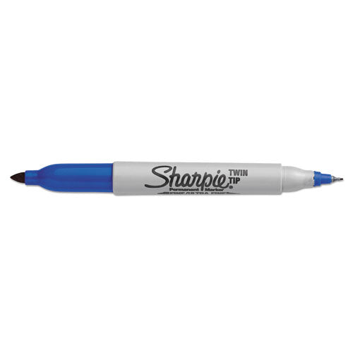 Image of Sharpie® 32003 Twin-Tip Permanent Marker, Extra-Fine/fine Bullet Tips, Blue, Dozen