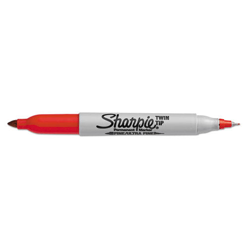 Image of Sharpie® 32002 Twin-Tip Permanent Marker, Extra-Fine/fine Bullet Tips, Red, Dozen