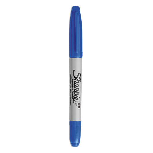 Image of Sharpie® 32003 Twin-Tip Permanent Marker, Extra-Fine/fine Bullet Tips, Blue, Dozen