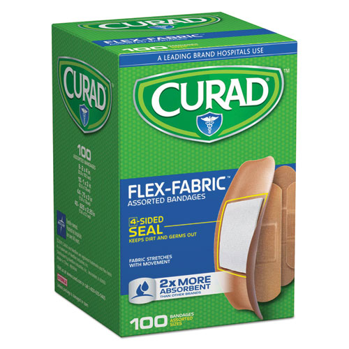 Image of Curad® CUR0700RB Flex Fabric Bandages, Assorted Sizes, 100/box