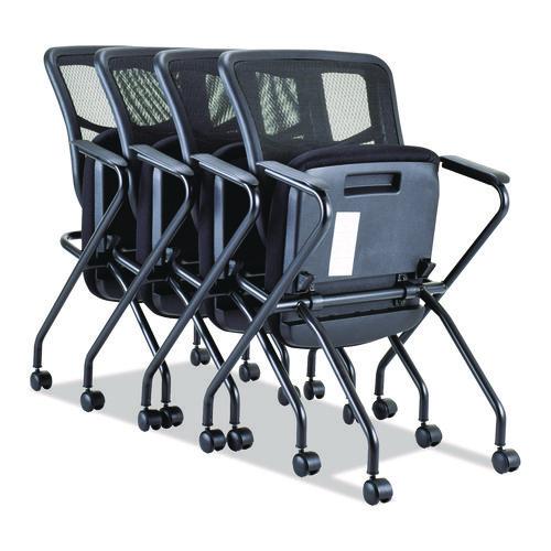 Image of Alera® Alera Elusion Mesh Nesting Chairs with Padded Arms, Supports Up to 275 lb, 18.11" Seat Height, Black, 2/Carton