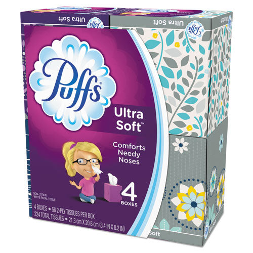 Image of Puffs® 35295PK Ultra Soft Facial Tissue, 2-Ply, White, 56 Sheets/box, 4 Boxes/pack