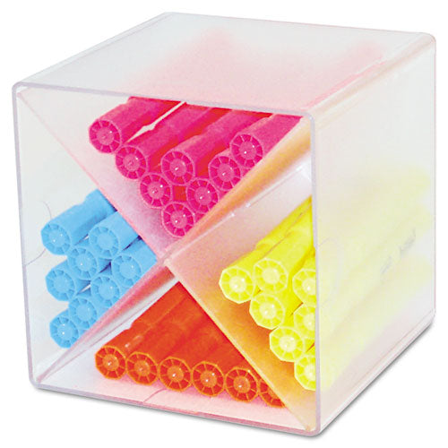 Image of deflecto® 350201 Stackable Cube Organizer, X Divider, 4 Compartments, Plastic, 6 x 7.2 x 6, Clear