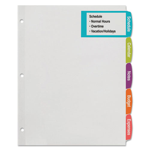 Image of Avery® 14440 Big Tab Printable Large White Label Tab Dividers, 5-Tab, 11 x 8.5, White, 20 Sets