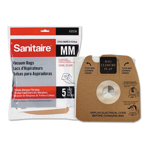 Image of Sanitaire® 63253A Style MM Disposable Dust Bags with Allergen Filter for SC3683A/SC3683B, 5/Pack