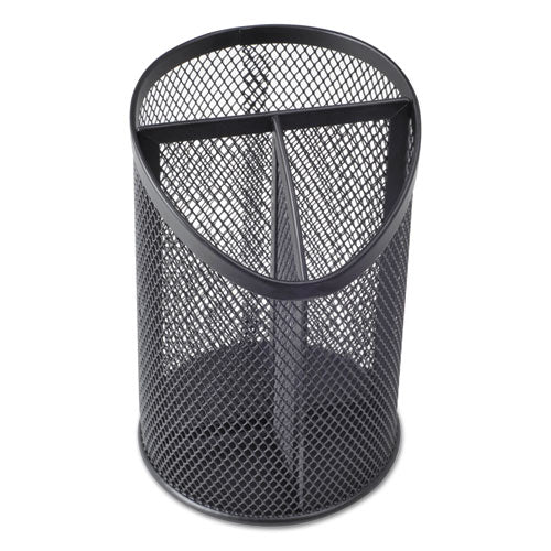 Image of Universal® UNV20019 Metal Mesh 3-Compartment Pencil Cup, 4.13" Diameter x 6"h, Black