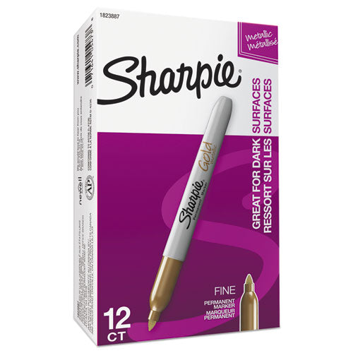 Image of Sharpie® 1823887 Metallic Fine Point Permanent Markers, Fine Bullet Tip, Gold, Dozen