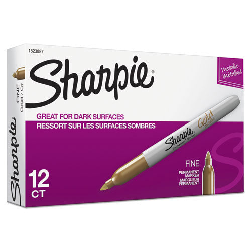Image of Sharpie® 1823887 Metallic Fine Point Permanent Markers, Fine Bullet Tip, Gold, Dozen