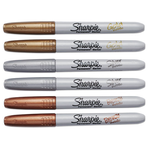 Image of Sharpie® 1829201 Metallic Fine Point Permanent Markers, Fine Bullet Tip, Gold-Silver-Bronze, 6/pack