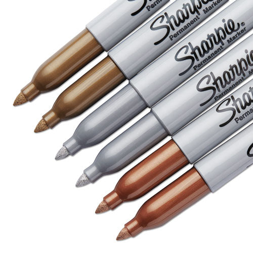 Image of Sharpie® 1829201 Metallic Fine Point Permanent Markers, Fine Bullet Tip, Gold-Silver-Bronze, 6/pack