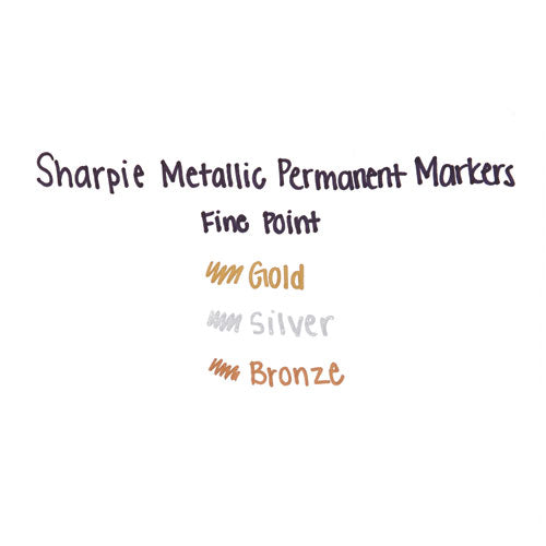 Image of Sharpie® 1829201 Metallic Fine Point Permanent Markers, Fine Bullet Tip, Gold-Silver-Bronze, 6/pack