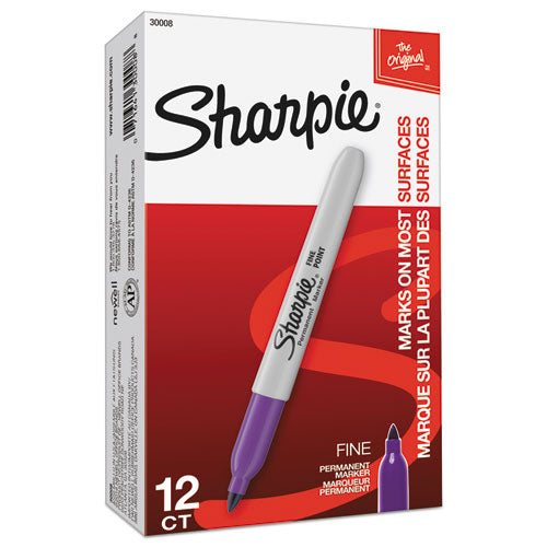 Image of Sharpie® 30008 Fine Tip Permanent Marker, Fine Bullet Tip, Purple, Dozen