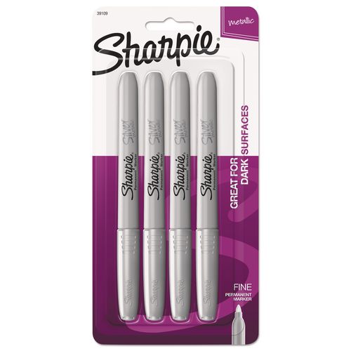 Image of Sharpie® 39109PP Metallic Fine Point Permanent Markers, Fine Bullet Tip, Metallic Silver, 4/pack