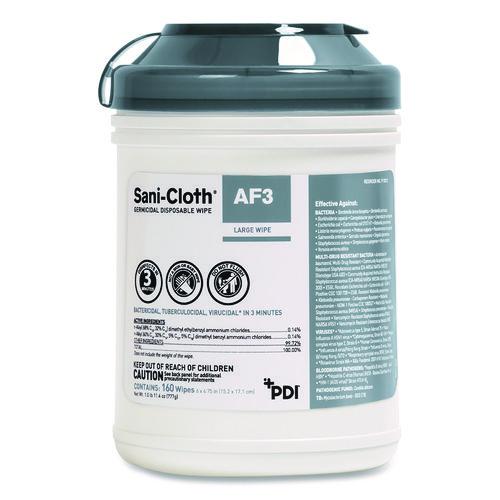Image of Sani Professional® NIC P13872 Sani-Cloth AF3 Germicidal Disposable Wipes, 6 x 6.75, White, 160 Wipes/Canister, 12 Canisters/Carton