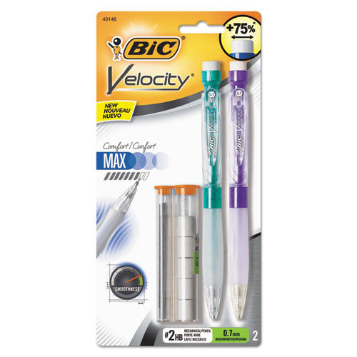 Image of BIC® MPMX7P21-BK Velocity Max Pencil, 0.7 mm, HB (#2), Black Lead, Assorted Barrel Colors, 2/Pack