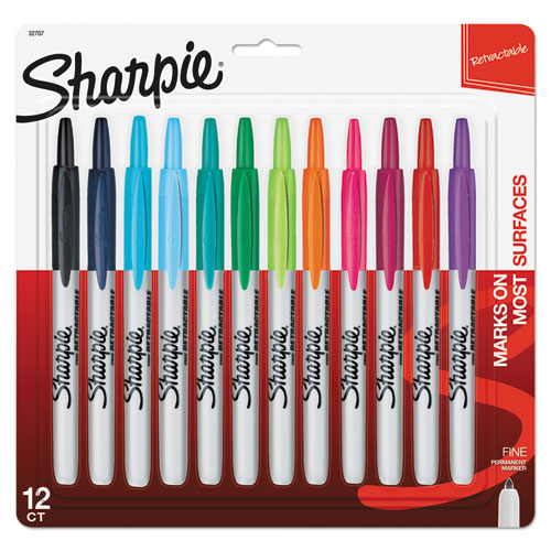 Image of SharpieÂ® Retractable Permanent Marker, Fine Bullet Tip, Assorted Colors, 12/set