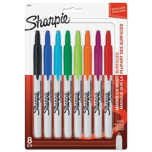 Image of Sharpie® 32730PP Retractable Permanent Marker, Fine Bullet Tip, Assorted Colors, 8/set
