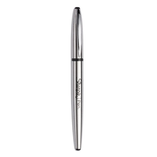 Image of Sharpie® 1800702 Stainless Steel Porous Point Pen, Stick, Fine 0.5 mm, Black Ink, Brushed Silver Barrel