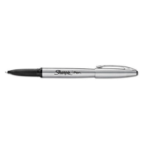 Image of Sharpie® 1800702 Stainless Steel Porous Point Pen, Stick, Fine 0.5 mm, Black Ink, Brushed Silver Barrel