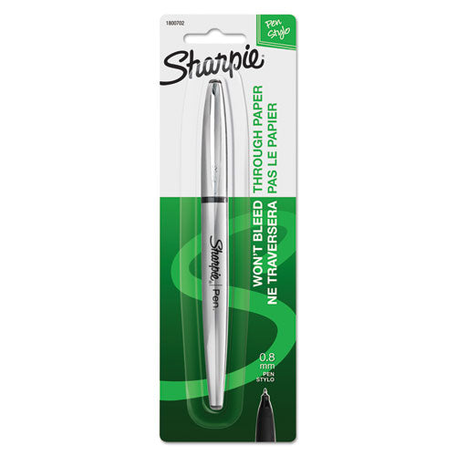 Image of Sharpie® 1800702 Stainless Steel Porous Point Pen, Stick, Fine 0.5 mm, Black Ink, Brushed Silver Barrel