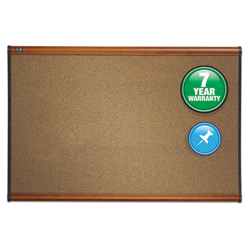 Image of Quartet® B243LC Prestige Colored Cork Bulletin Board, 36" x 24", Brown Surface, Light Cherry Finished Fiberboard/Plastic Frame