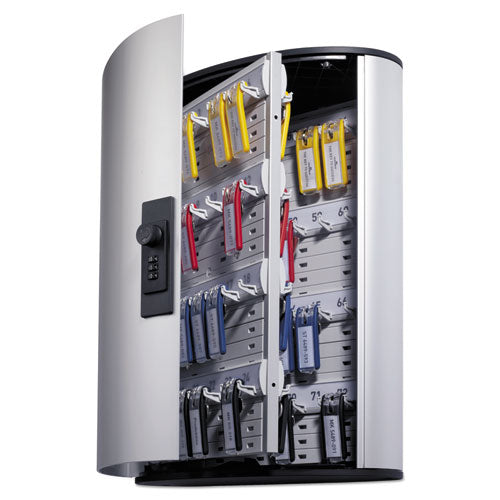 Image of Durable® 196723 Locking Key Cabinet, 72-Key, Brushed Aluminum, Silver, 11.75 x 4.63 x 15.75