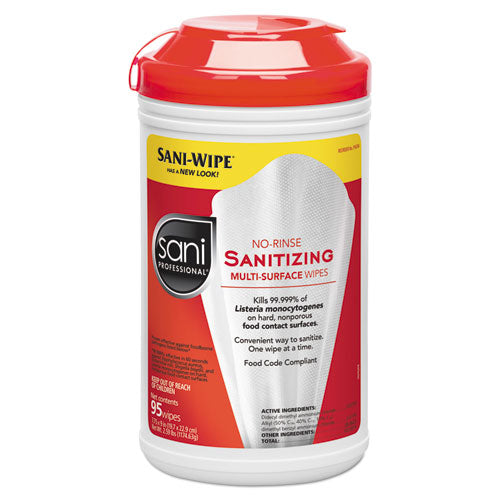 Image of Sani Professional® P56784 No-Rinse Sanitizing Multi-Surface Wipes, Unscented, White, 95/Container