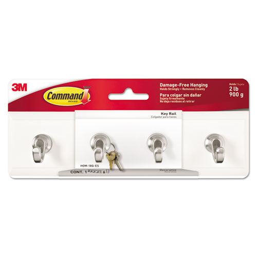 Image of Command HOM-18Q Decorative Key Rail, Plastic, Quartz/Silver, 8 x 1.5 x 2.13, 4 Hooks/Pack