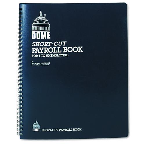 Image of DomeÂ® Single Entry Monthly Payroll (50 Employee) Record, Double-Page 7-Column Format, Blue Cover, 11 X 8.5 Sheets, 128 Sheets/book