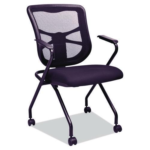 Image of Alera® Alera Elusion Mesh Nesting Chairs with Padded Arms, Supports Up to 275 lb, 18.11" Seat Height, Black, 2/Carton