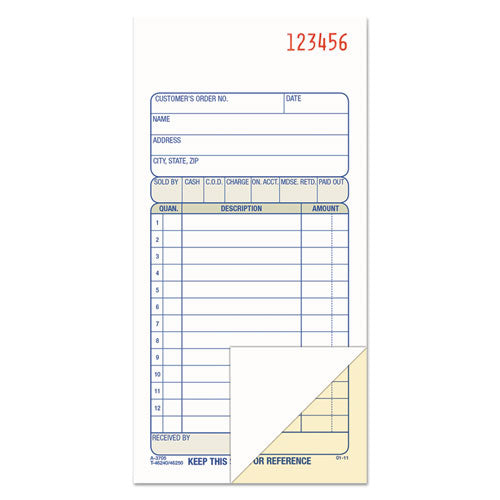 Image of Adams® DC3705 Multipart Sales Order Pad, 12 Lines, Two-Part Carbonless, 3.34 x 6.69, 50 Forms Total