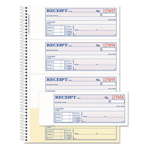 Image of Adams® SC1182 Multipart Money/Rent Receipt Book, Two-Part Carbonless, 7.13 x 2.75, 4 Forms/Sheet, 200 Forms Total