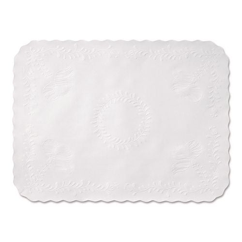 Image of Hoffmaster® TC8704472 Scalloped Edge Traymat, Anniversary Embossed Surface, 19" x 14", White, 1,000/Carton