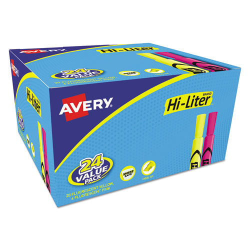 Image of Avery® 98189 Hi-Liter Desk-Style Highlighter Value Pack, Assorted Ink Colors, Chisel Tip, Assorted Barrel Colors, 24/pack