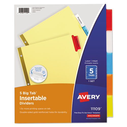 Image of Avery® 11109 Insertable Big Tab Dividers, 5-Tab, Double-Sided Gold Edge Reinforcing, 11 x 8.5, Buff, Assorted Tabs, 1 Set