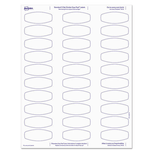 Image of Avery® 14434 Big Tab Printable White Label Tab Dividers, 5-Tab, 11 x 8.5, White, 20 Sets
