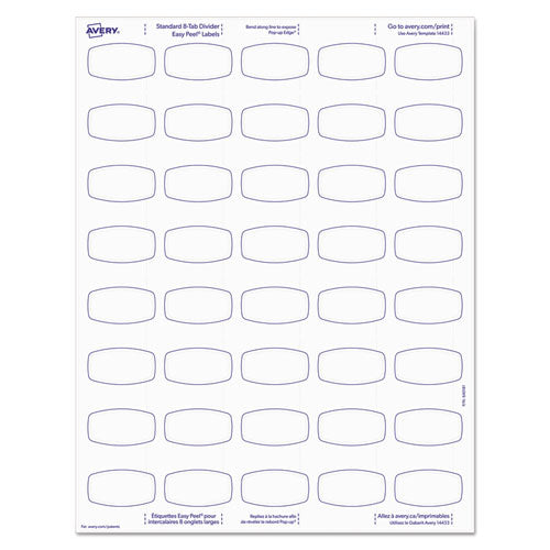 Image of Avery® 14435 Big Tab Printable White Label Tab Dividers, 8-Tab, 11 x 8.5, White, 20 Sets