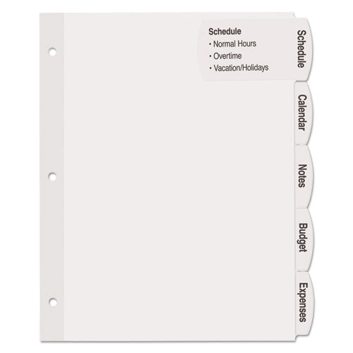 Image of Avery® 14440 Big Tab Printable Large White Label Tab Dividers, 5-Tab, 11 x 8.5, White, 20 Sets