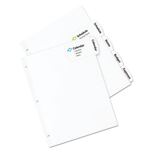Image of Avery® 14440 Big Tab Printable Large White Label Tab Dividers, 5-Tab, 11 x 8.5, White, 20 Sets