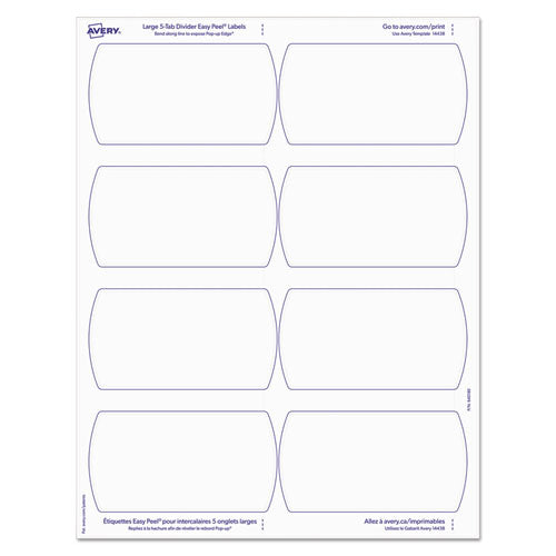 Image of Avery® 14440 Big Tab Printable Large White Label Tab Dividers, 5-Tab, 11 x 8.5, White, 20 Sets