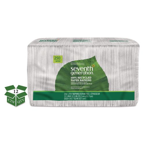 Image of Seventh Generation® SEV 13713 100% Recycled Napkins, 1-Ply, 11.5 x 12.5, White, 250/Pack, 12 Packs/Carton