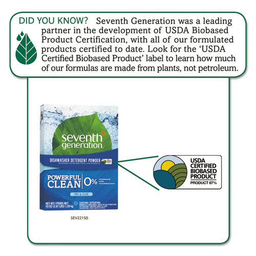 Image of Seventh Generation® 22150 Automatic Dishwasher Powder, Free and Clear, 45 oz Box