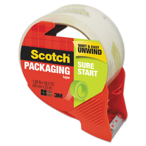 Image of Scotch® 3450S-RD-36GC Sure Start Packaging Tape With Dispenser, 3" Core, 1.88" X 38.2 Yds, Clear