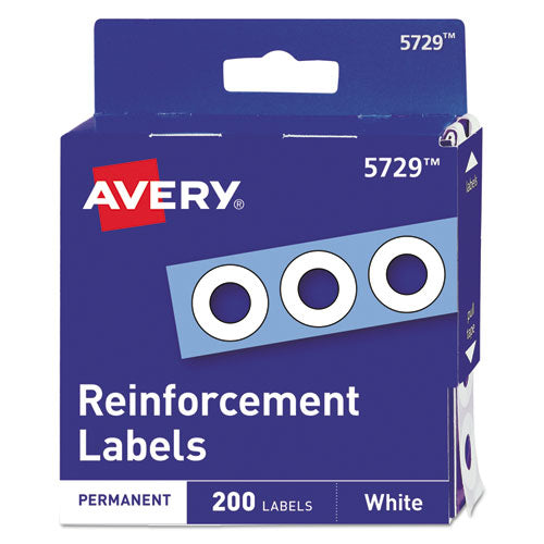 Image of Avery® 05729 Dispenser Pack Hole Reinforcements, 0.25" Dia, White, 200/Pack, (5729)