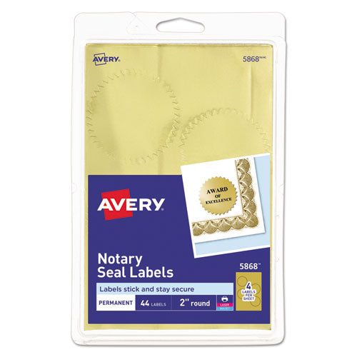 Image of Avery® 05868 Printable Gold Foil Seals, 2" dia, Gold, 4/Sheet, 11 Sheets/Pack, (5868)