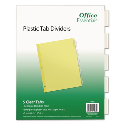 Image of Office Essentials 11466 Plastic Insertable Dividers, 5-Tab, 11 x 8.5, Clear Tabs, 1 Set
