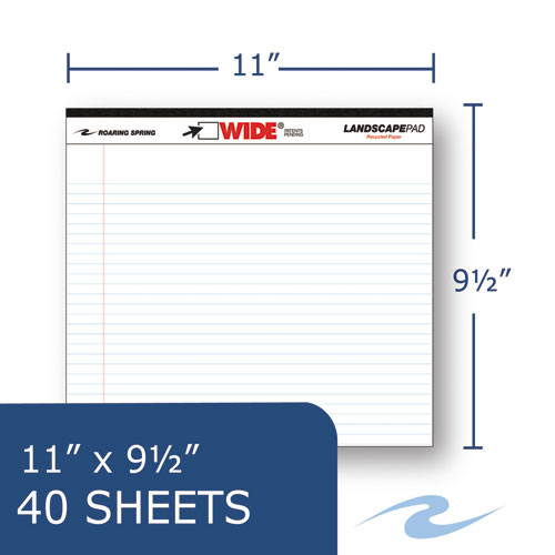 Image of Roaring Spring® 74500 WIDE Landscape Format Writing Pad, Medium/College Rule, (40) White 11 x 8.5 Sheets